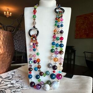 Fruit Salad Gemstone & Crystal Stone Tri-Strand Necklace